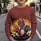 billiga Pojkens 3D-djur-Pojkar 3D Dinosaurie T-shirt Långärmad Vår Höst Mode Grundläggande Barn 4-12 år Rund hals Utomhus Ledigt Dagligen Normal