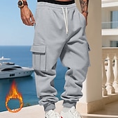 baratos Carga-Homens Calças Esportivas Calças de lã Corredor Calças de inverno Calça de moletom cargo Com Cordão Bolsos Cintura elástica Tecido Conforto Quente Esportes Diário Moda Casual Preto Branco