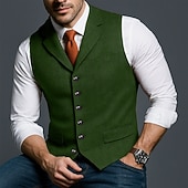preiswerte Herrenweste-Herren Tweedweste Weste Formell Hochzeit Urlaub Täglich Mode Klassisch Frühling Herbst Tasche Knöpfe Polyester Tweed Bequem Einfach Fischgrätenmuster Einreihig V Ausschnitt Revers Schmale Passform