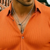 economico camicia da uomo con bottoni-Per uomo Camicia Maglia a coste Camicia Estiva Camicia casual Camicia con Bottoni Nero Bianco Rosa Arancione Verde Manica Lunga Semplice Bavero Vacanza Casuale Abbigliamento Moda Moderno Casual
