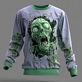 levne Halloween mikiny a svetry-Halloween Pánské 3D Zombie Mikina Punk Večírek Tričkový Dovolená Světle zelená Fialová Výstřih ke krku 3D Celý rok Návrhář