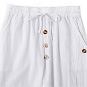 cheap Home-Men's Linen Pants Trousers Summer Pants Baggy Pants Beach Pants Drawstring Elastic Waist Buttons Plain Comfort Breathable Full Length Casual Daily Home Vacation Fashion Loose Fit Black White