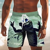  Herren Tiermotiv Krokodil Lustig Badehosen Badeshorts Boardshorts Mittlere Taille Hawaiianisch Outdoor Urlaub Alltagskleidung Seitentaschen Netzfutter Elastischer Kordelzug in der Taille Designer