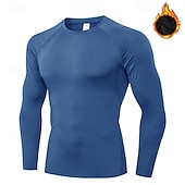 billiga Löpar-T-shirts och linnen-Herr Kompressionströja Fleece-underställ Träningstoppar Långärmad Överdelar Fritids- Snabb tork Varm Gym Basket Träning Sportkläder Sportkläder Solid färg Svart Vit Blå