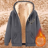 cheap Men's 3D Hoodies-Men's Full Zip Hoodie Zip Up Hoodie Fleece Jacket Fleece Hoodie Black Wine Blue Brown Green Hooded Reindeer Plain Graphic Prints Zipper Pocket Casual Daily Going out Polyester Streetwear Casual Fall
