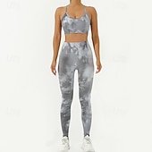 billiga Set och One-Pieces-Dam 2-delad yogatröja Sport BH Loungekläder Tryck Träningsdräkter Mörkgrå Svart Gym Träna Träning Hög midja Stretch Andningsfunktion Magkontroll Ärmlös Sport Sportkläder
