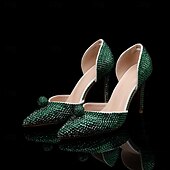preiswerte Klassische Pumps-Champagnerfarbenes Set mit Strass-Stilettos und Clutch für Damen – elegante High Heels mit spitzer Spitze für Hochzeiten, Abschlussbälle und Abendpartys