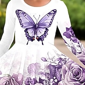halpa 3D-perhosmekko-Tyttöjen 3D Perhonen Kukka Mekko Pitkähihainen Kesä Kevät Loma Päivittäin Pyhäpäivä Prinsessa Kaunis Makea Lapset 4-12 vuotta Rento mekko A linjainen mekko Polvipituinen Normaali