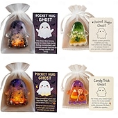 levne Halloweenové závěsné a stolní dekorace-Halloween kapesní objetí duch s povzbudivou kartičkou roztomilý mini přívěsek inspirativní dárek pro přátele ručně vyřezávaná drahokamová socha ducha pro dekoraci domácího stolu