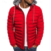 billiga Herrdunjackor och -parkas-Herr Vinterkappa Pufferjacka Vadderad jacka Ficka Polyester Semester Dagliga kläder Datum Normal Mode Ledigt Bekväm Håller värmen Vinter Enfärgad / vanlig färg Svart Röd Marinblå Blå Pufferjacka