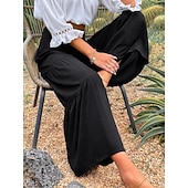 baratos Calça de linho de algodão simples-Mulheres Calças de linho de algodão Perna larga chinês Básico Casual Comprimento total Cintura Alta Tecido Cintura elástica Confortável Macio Com Stretch Ao ar livre Rua Preto Branco Azul Roxo Claro