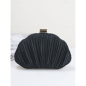 economico Matrimonio ACC-pochette da sera in raso plissettato a conchiglia da donna, color champagne metallizzato con montatura e catena dorate: glamour vintage per matrimoni, cocktail party, balli di fine anno e serate fuori