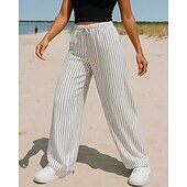 billiga Löparbyxor och tights-Dam Vida byxor Casualbyxor Elastiskt midjeband Hög midja Byxa Sport &amp; Utomhus Ledigt Höst Snabb tork Mode Andningsfunktion Utomhus Resor Sport Normal Sportkläder Sportkläder Rand Vit Brun Beige