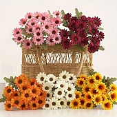 baratos decoração de ação de graças e outono-5 maços de flores artificiais de outono, crisântemos do pôr do sol, flores artificiais de outono para áreas externas com margaridas e eucalipto, plantas de floração plena, resistentes a raios UV, à