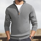 abordables Pull col rond-Homme Pull Pull à quart de zip Côtelé Tricoter Hauts Réguliers Tricoté Coupe ajustée Uni Col haut Tricots Contemporain Occasionnel Tenue quotidienne Vêtement Tenue Automne Noir Kaki M L XL