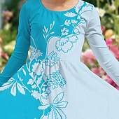 cheap 3D Flower Dress-Girls&#039; 3D Flower Dress Long Sleeve Summer Spring Vacation Daily Holiday Princess Beautiful Sweet Kids 4-12 Years Casual Dress A Line Dress Knee-length Regular Fit