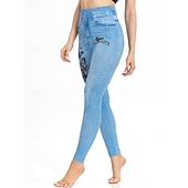  Naisten Leggingsit Ahdistuneet farkut Loma Vintage Vapaa-aika Täyspitkä Korka vyötärö Kukka Perhonen Elastinen vyötärönauha Tulostus Pehmeä Mukava Elastinen ulko- Katu Sininen taivaan sininen Kes