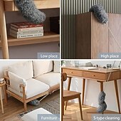 abordables Limpiando suministros-Plumero de microfibra curvo, retráctil y lavable, de 2,8 metros de largo, con mango extensible, flexible y electrostático, ideal para limpiar el hogar, ventiladores de techo de gran alcance,