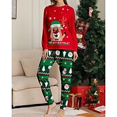 お買い得  親子お揃い服-ファミリールック パジャマ クリスマス柄 家 プリント ルビーレッド 長袖 活発的 マッチング衣装