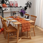 ieftine Halloween Kithen-Traversă de masă de Halloween cu steag de masă - Traversă de masă brodată cu dovleac matlasat 3D, decor premium pentru petreceri &amp;afișaje de mall