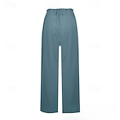 abordables pierna ancha y cintura alta-Mujer Perneras anchas pantalones Ropa de calle Casual Longitud total Cintura Media Plano Bolsillo Cintura elástica Cómodo Calle Festivos Ropa Cotidiana Azul Verde Menta Marrón Verde Ejército Otoño