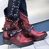お買い得  足首ブーツ-サイドジッパーとバックルストラップが付いた女性用の紫色のスタッズ付きアンクルブーツ。大胆なファッションステートメントのためのパンクロックスタイルのフットウェア。