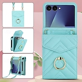 Χαμηλού Κόστους Samsung Θήκη-τηλέφωνο tok Για Samsung Galaxy Z Flip 7 Z Flip 6 Z Flip 5 Z Flip 4 Θήκη κάρτας πορτοφολιού με τον Lanyard Υποδοχή κάρτας Δαχτυλίδι πόρπη Ρετρό TPU PU δέρμα