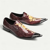 cheap Premium Leather Loafers-Men's Burgundy Crocodile Pattern Leather Dress Shoes, Luxury Pointed Toe Loafers with Floral Embroidery for Weddings, Parties and Formal Occasions