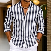 economico Casual da lavoro-Per uomo Camicia Camicia di lino Camicia Estiva Camicia da Spiaggia Camicia in cotone e lino Camicie a righe A righe Vacanza Casuale Giallo Rosa Blu Verde Manica Lunga Collo ripiegato Estate Primavera