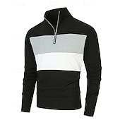 preiswerte Klassisches Poloshirt für Herren-Herren Poloshirts Viertel-Reißverschluss-Poloshirt Alltagskleidung Date Viertelreißverschluss Langarm Mode Basic Farbblock Patchwork Reißverschluss Frühling Herbst Normale Passform Schwarz Wei