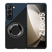 Недорогие Чехлы для Samsung-телефон Кейс для Назначение SSamsung Galaxy Z-образный сгиб 7 Z Fold 5 Z Fold 4 Кейс на заднюю панель Поддержка беспроводной зарядки Кольцо Пряжка Защита от удара Ретро Углеродное волокно