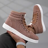 baratos Botas de cano curto-tênis masculino de cano alto em tecido marrom, calçado casual confortável com cadarço para escola, viagens e atividades ao ar livre