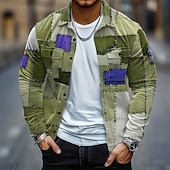 levne pánské košilové sako-Pánské Barevné bloky Slátanina Jako džínovina Kordurová košile Košile bunda Overshirt Dlouhý rukáv Vintage Retro Venkovní Na den Podzim Zima Přehnutý Tlačítko dolů Teplé Bunda s klopovými kapsami