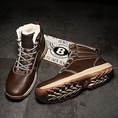abordables Botas de invierno y nieve-Botas de trabajo clásicas con cordones de piel sintética color tostado para hombre: botines de seguridad duraderos para exteriores, construcción, senderismo y uso diario.