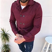 levne Pánský trenčkot-Pánské Peacoat Trenčkot Dovolená Denní Podzim Zima Polyester Zahřívací Svrchní oděvy Oblečení Módní Klasické Bez vzoru Kapsy Klopa Dvouřadé