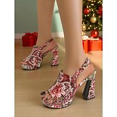 preiswerte Nachtleben Party-Damensandalen mit rotem Schottenmuster und Plateauabsatz – Peeptoe-High-Heels mit dicker Sohle für das Nachtleben und Weihnachtsfeiern
