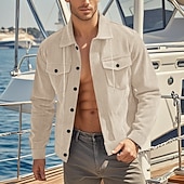 baratos Casacos &amp; Sobretudos para Homem-Homens jaqueta leve Jaqueta de Veludo Jaqueta Carga Jaqueta casual Férias Diário Respirável Bolsos Primavera Outono Tecido Moda Clássico Colarinho Chinês Padrão Adamascado Preto Verde Escuro Marron