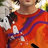 billige Guttens Halloween-kostymer-Halloween Gutt 3D Dinosaur Spøkelse T skjorte T-skjorte Langermet Vår Høst Mote Grunnleggende Barn 4-12 år Crew-hals utendørs Avslappet Daglig Normal