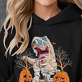 billiga Flickans Halloween kostymer-Halloween Pojkar 3D Pumpa Dinosaurie Huvtröja Långärmad Vår Höst Mode Streetwear Barn 4-12 år Huva Utomhus Ledigt Dagligen Normal