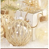 abordables Adornos-Juego de 6 adornos navideños transparentes con hilo para mascotas, bolas envueltas en flores secas, adornos navideños transparentes para bricolaje, para decoración de fiestas en el hogar.