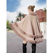 billige Pelssjal-Pelssjal Plus Size Curve Hold Varm Ermeløs Flaggermusermer Polyester Bryllup Wrap Med Ren Farge Til Spesiell Leilighet Høst vinter