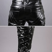 economico pantaloni casual-Per uomo Pantaloni in ecopelle A cordoncino Tinta unita All'aperto Sport Lunghezza intera Feste Informale Di tendenza Informale Nero Rosso Anelastico