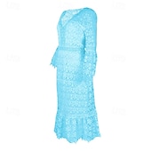 preiswerte Weiße Spitzenkleider-Damen Langes Kleid Maxikleid Spitzenkleid Freizeitkleid Sommerkleid Mode Modern Täglich Strand Wochenende Normale Passform Einfach Langarm V Ausschnitt Weiß Gelb Rosa Blau Sommer Frühling