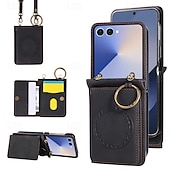 cheap Samsung Cases-Phone Case For Samsung Galaxy Z Flip 7 Z Flip 6 Z Flip 5 Z Flip 4 Back Cover with Lanyard Support Wireless Charging Kickstand Retro TPU PU Leather