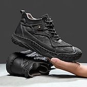 preiswerte Stiefeletten-Braune High-Top-Freizeitsneaker aus Leder für Herren mit Ziernähten und strapazierfähiger Gummisohle – modische Komfortschuhe für Outdoor und Stadt