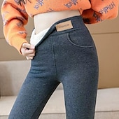 ieftine Leggings cu căptușeală din fleece-Pentru femei Mărime EU / US Slab Căptușeală confortabilă din fleece Clasic &amp; Fără Vârstă Lungime totală Talie Inaltă Simplu Buzunar Exterior Cald Micro-elastic Casă Purtare Zilnică Roșu Claret Gri
