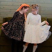preiswerte Halloweenkostüme für Mädchen-Kinder Mädchen Partykleid Einfarbig Langarm Leistung Netz Prinzessin Süß Netzstoff Knöchellang Etui-Kleid Tüllkleid Sommer Frühling Herbst Kinder Schwarz Weiß Wein