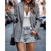 billiga Blazers och kostymer-Dam Kavaj Bekväm Volang Lappverk Elegant Mode Klassisk Modern Skola Formell Kontor Arbete Cardigan Lång Hög krage Normal Långärmad Ytterkläder Djupröd Svart och grått Svart Vår Höst