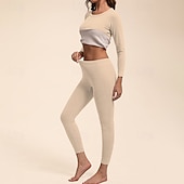 economico Set e Tutine-Per donna Tempo freddo in alto e in basso Strato di base superiore e inferiore Underwear Set termica Inverno Molto spesso Tinta unica Completo Abbigliamento Bianco latte Rosa scuro Palestra Pilates