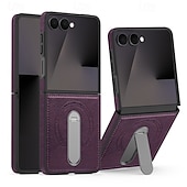 cheap Samsung Cases-Phone Case For Samsung Galaxy Z Flip 7 Z Flip 7 FE Z Flip 6 Z Flip 5 Z Flip 4 Back Cover Support Wireless Charging Kickstand Shockproof Retro TPU PU Leather